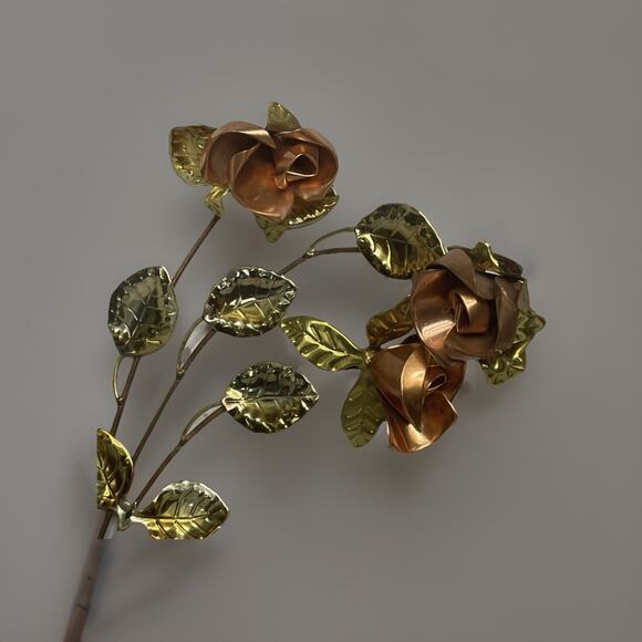 Vintage Brass Copper Rose Wall Art Sculpture 19" with Butterfly Floral Metal MCM - Picture 2 of 6